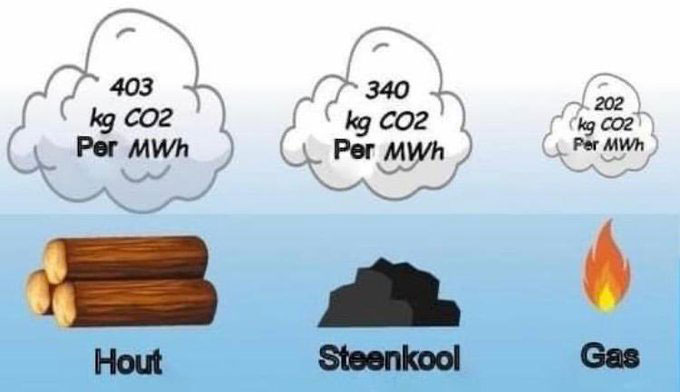 hout, steenkool en gas CO2-uitstoot