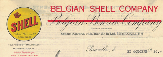 Belgian Shell voorheen Belgian benzine Co.rekening uit 1930