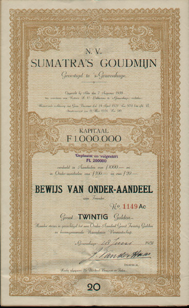 sumatra's Goudmijn, aandeel